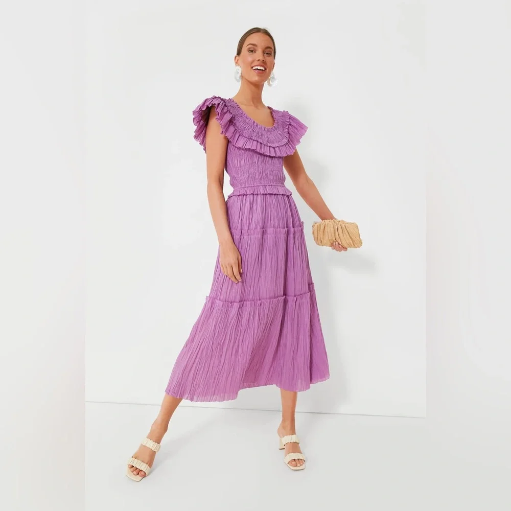 Lavender Micah Solid Ramie Flutter Sleeveless Dress - Picture 1 of 6